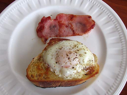 eggs cooked on a piece of sourdough toast