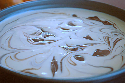 royal chocolate marble cheesecake ready to be baked