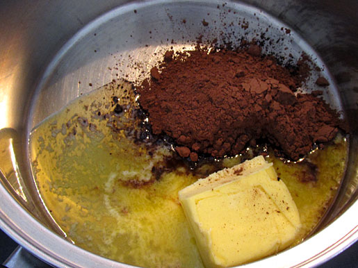 melted butter and cocoa powder