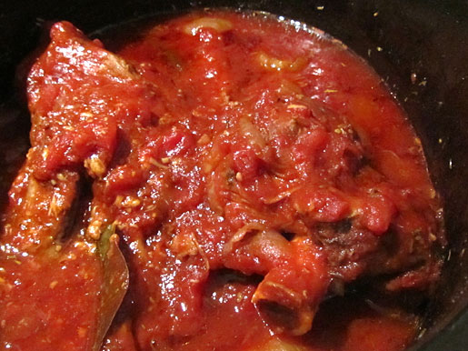 lamb shanks slow cooked with tomatoes and garlic