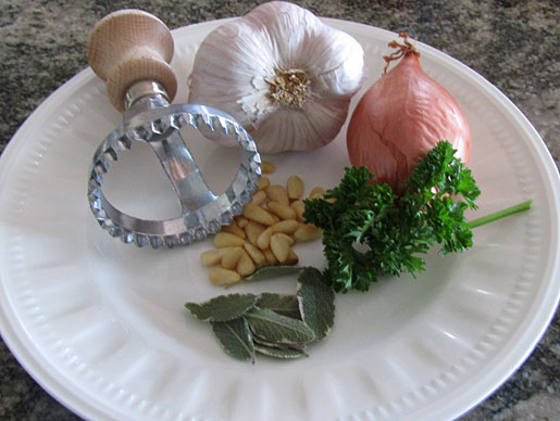 ravioli cutter, garlic and shallot