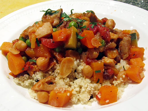 Chicken Marrakesh served over couscous with currants