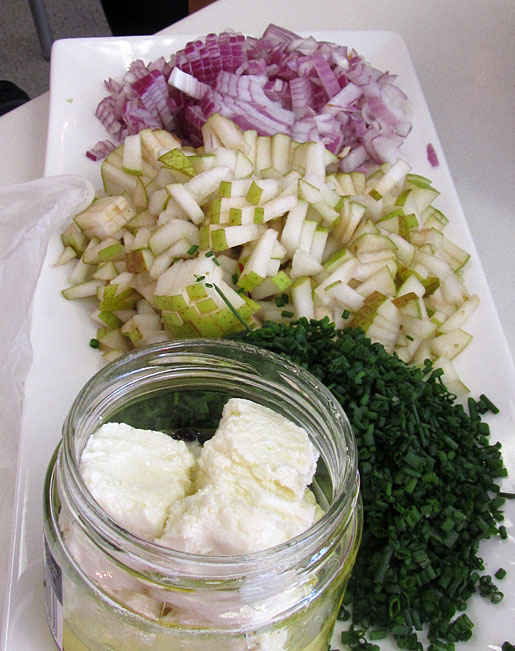 ingredients for pear and goat cheese bruschetta