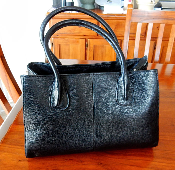black leather handbag
